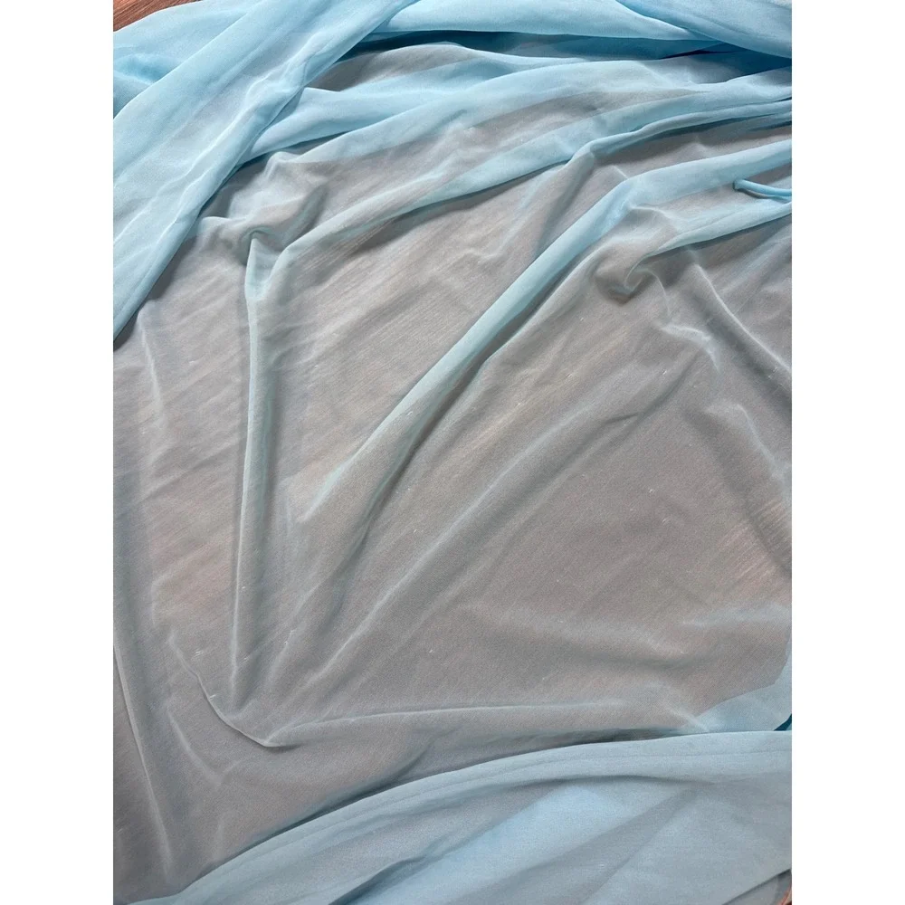 Vintage Peignoir Robe Women Medium Blue Lace Trim Ruffle Sheer Peignoir Full - Picture 8 of 8
